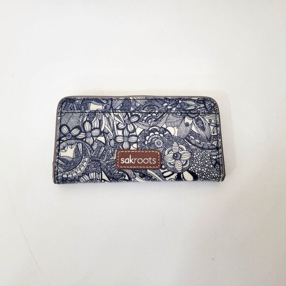 Sakroots Navy & White Floral Wallet  6.5"x 3 1/2" Zip & Snap Closure - Picture 1 of 6